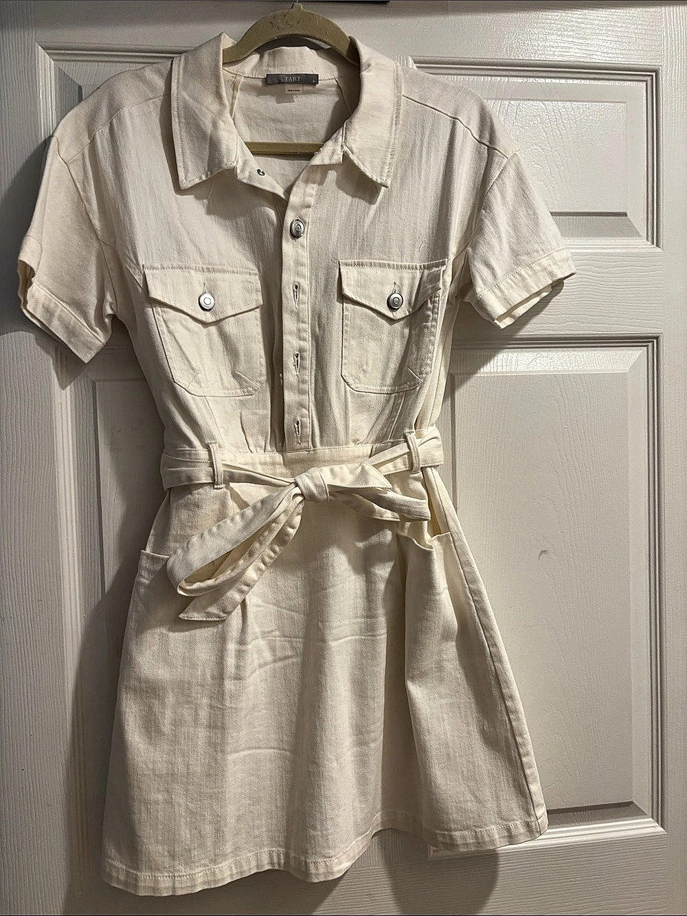 Tart Short Sleeve Belted Mini Dress in Cream Like New